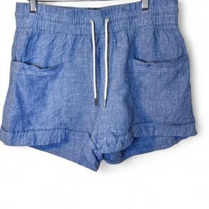 Athleta Chambray Blue Linen Shorts Sz 10 Americana Beachware